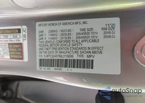 2021 Acura Rdx A-Spec Package from USA, damaged, VIN 5J8TC2H67ML015836